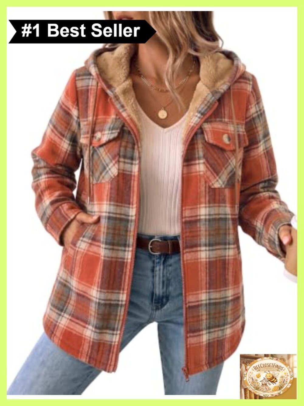 Zeagoo Womens Flannel Shacket Fleece Lined Plaid Hooded Winter Coat